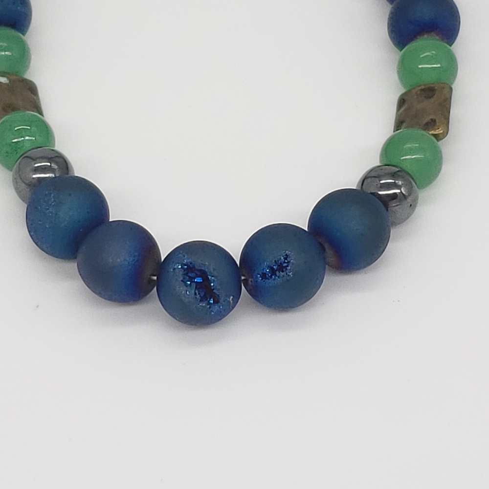 Blue Sedona Druzy, Aventurine, Bead Boho Necklace - Picture 11 of 12